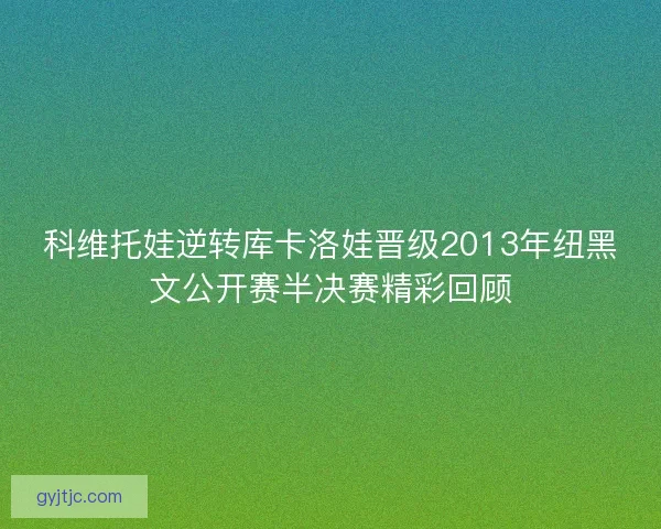 科维托娃逆转库卡洛娃晋级2013年纽黑文公开赛半决赛精彩回顾